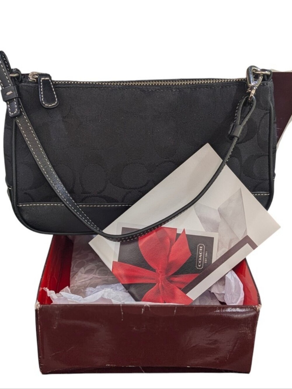 Coach Vintage y2k Black Hamptons Demi Mini Monogram Bag Leather Jacquard